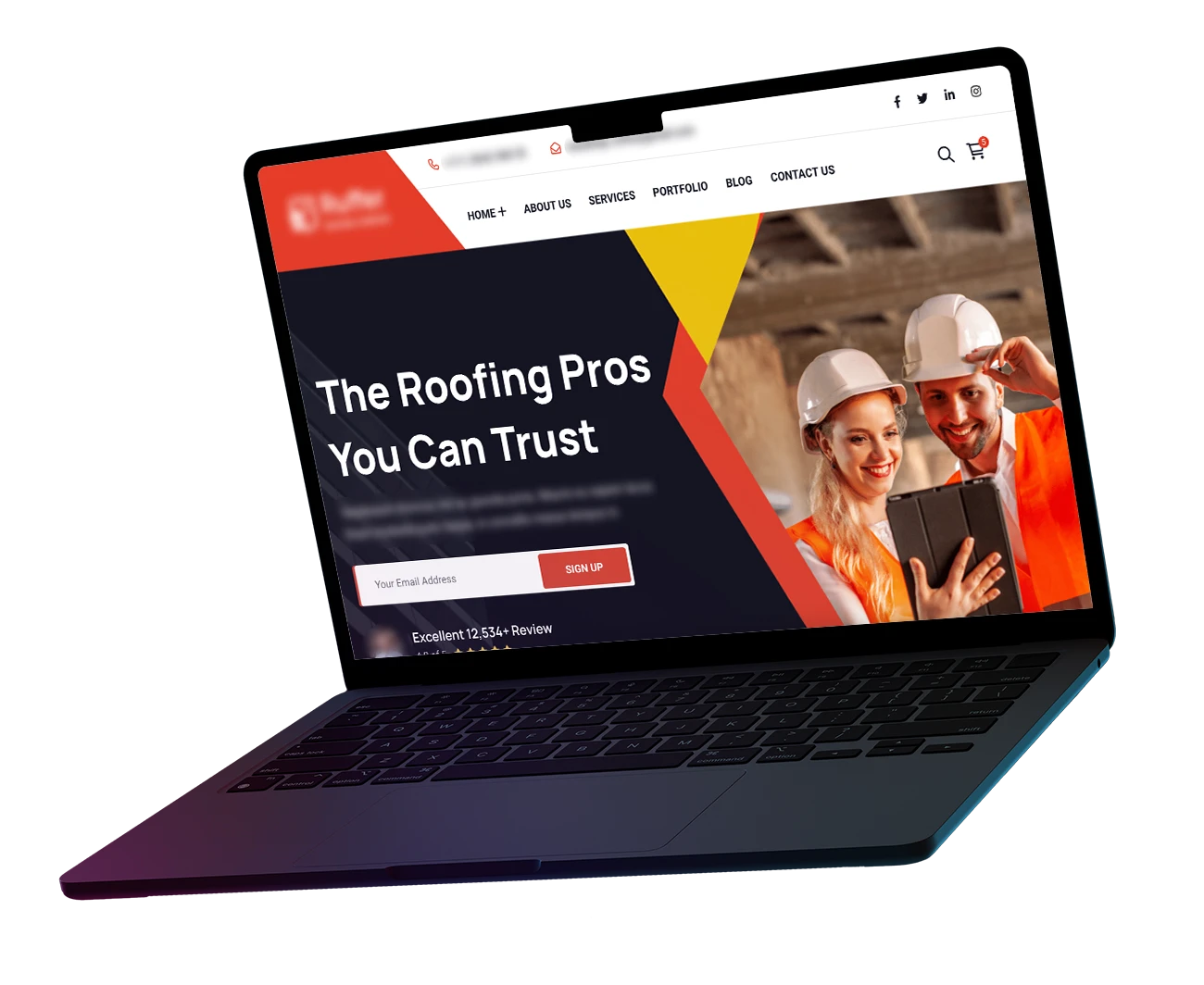image demonstrates a bespoke website design for a roofing company