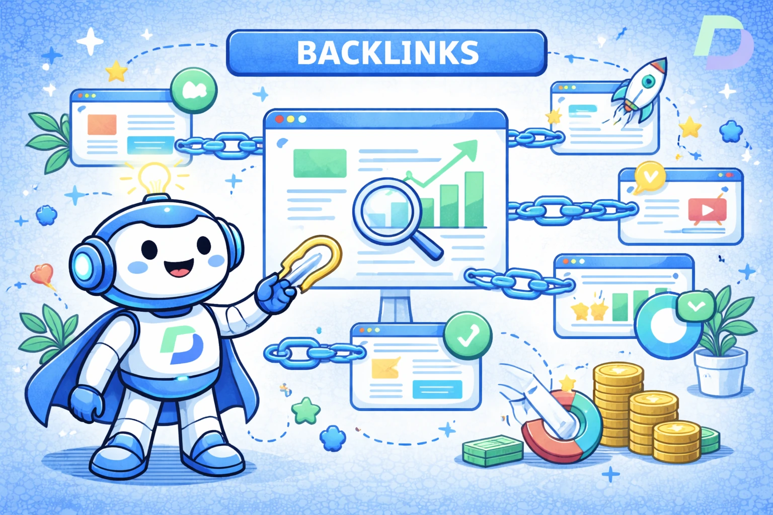 A robot explaining how many backlinks are needed in order to rank