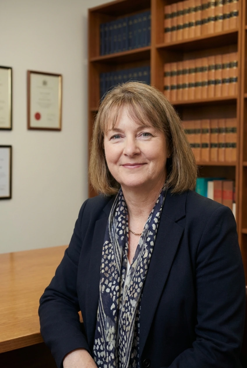 A woman in her office waiting for her solicitors